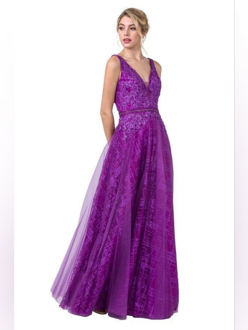 Vibrant Purple Beaded A-Line Evening Gown Prom Dress